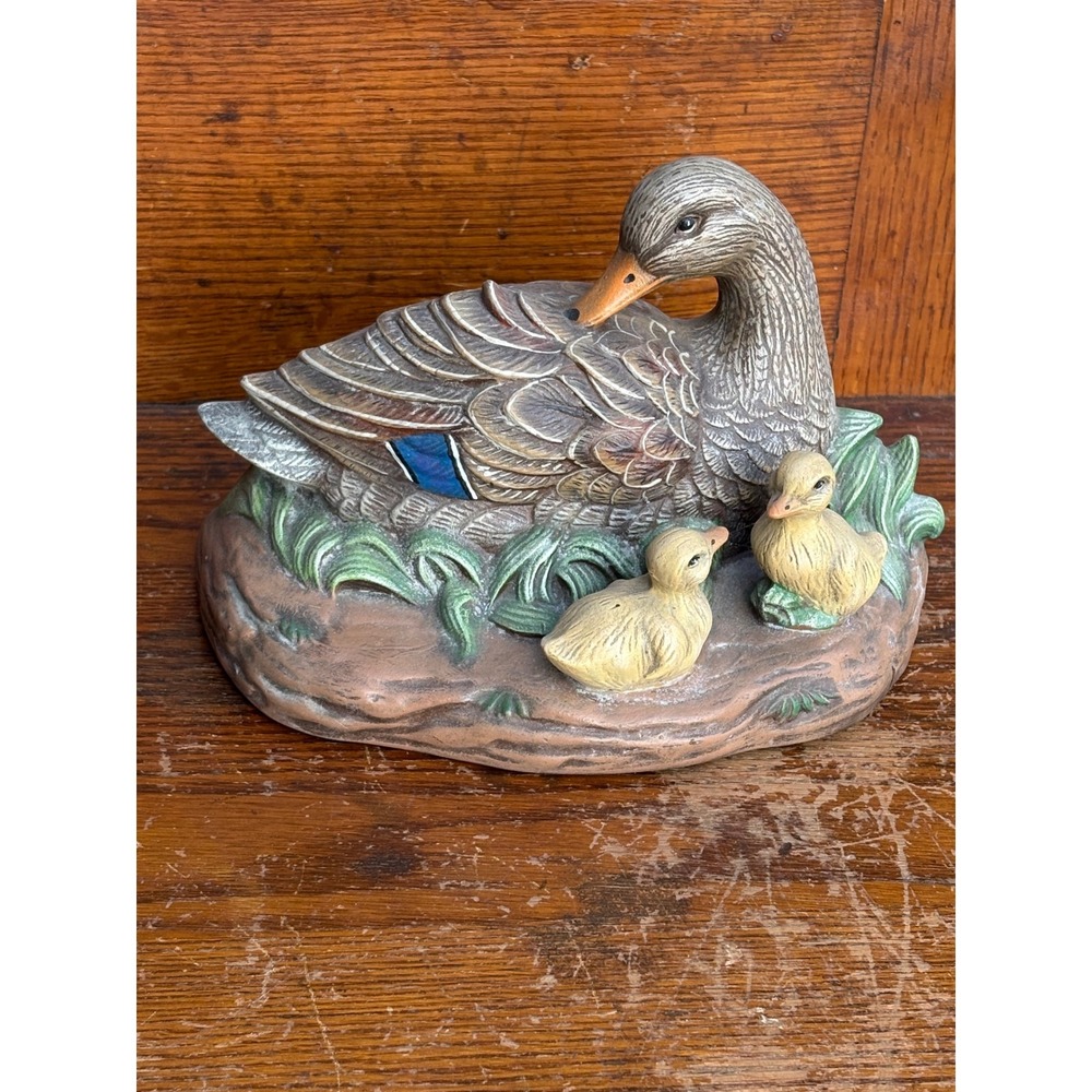 Vintage Ceramic Mallard Duck with Ducklings Figurine Hand Painted Wildlife 8.5in